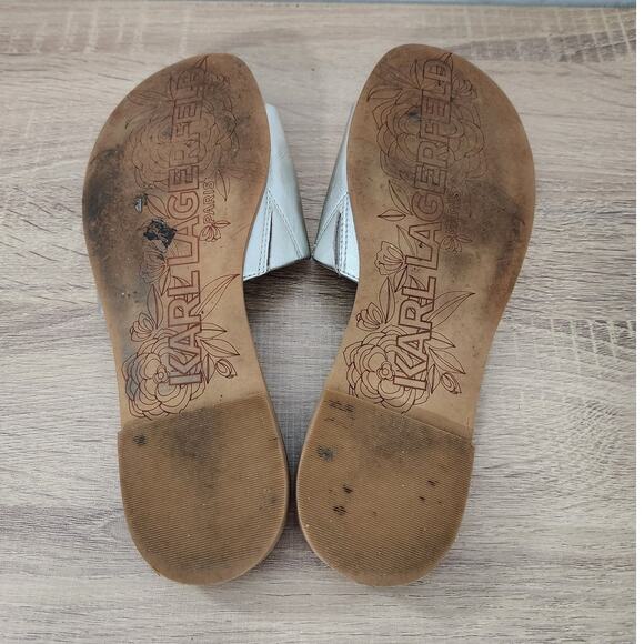 Karl Lagerfeld Paris Gloria Women's Flats Size 7 Sandals Cork Slides Silver - Picture 9 of 9